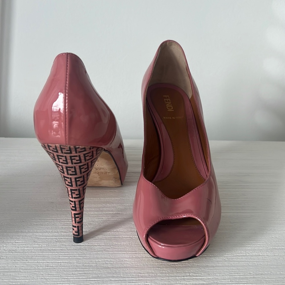 Pink Fendi peep open toed pumps